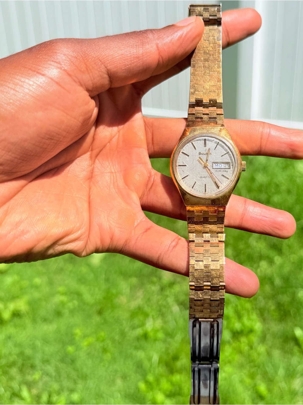 Bulova Gold Tone Silver Dial Men's Day-Date Watch